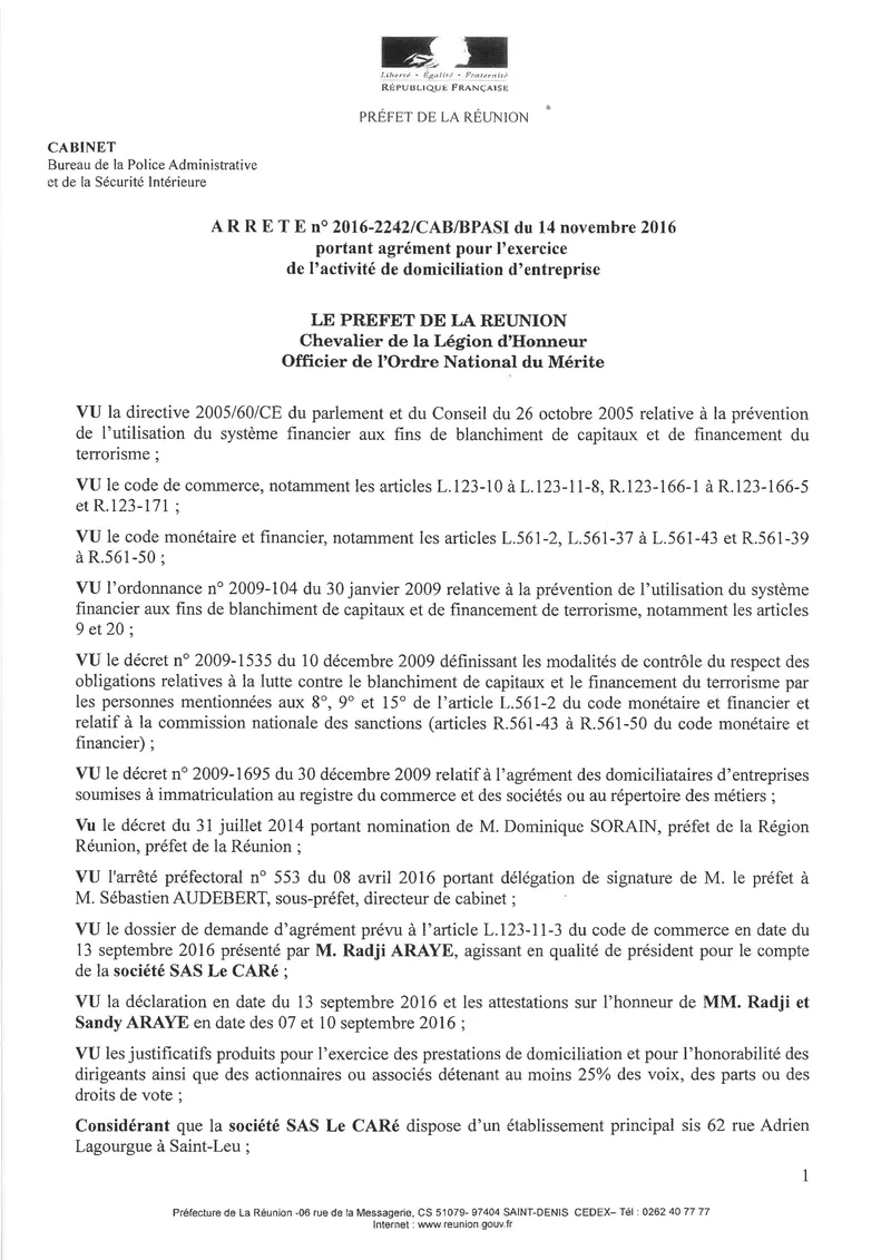 Arrêté préfectoral page 1